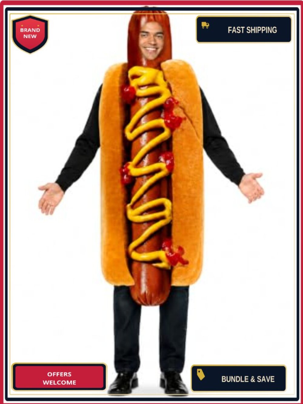 Adult Hot Dog Costume Funny Food Halloween Cosplay Men Women